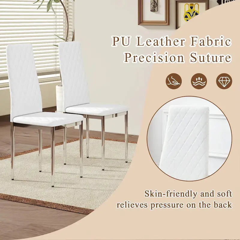 Modern White Dining Chair with Diamond-Detail Backrest