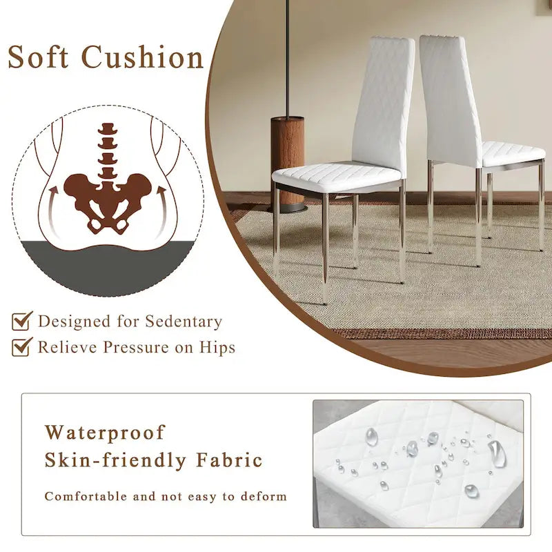 Modern White Dining Chair with Diamond-Detail Backrest