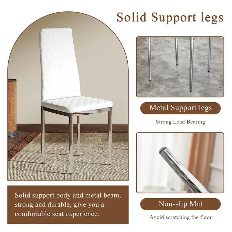 Modern White Dining Chair with Diamond-Detail Backrest