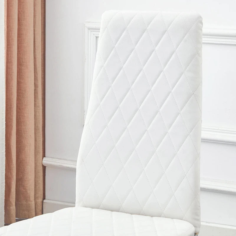 Modern White Dining Chair with Diamond-Detail Backrest