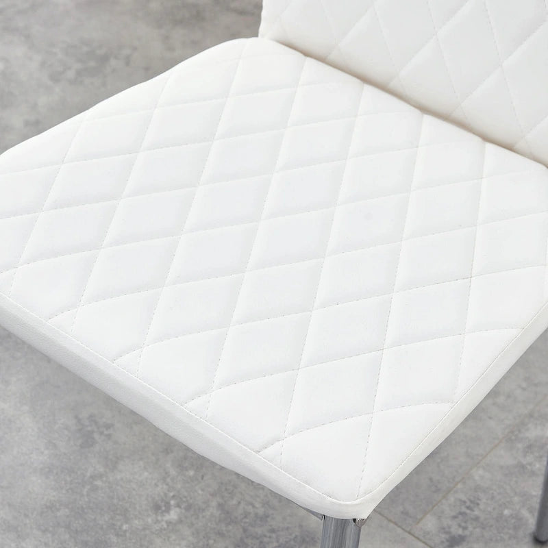 Modern White Dining Chair with Diamond-Detail Backrest