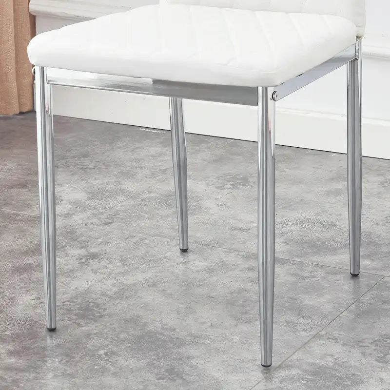 Modern White Dining Chair with Diamond-Detail Backrest