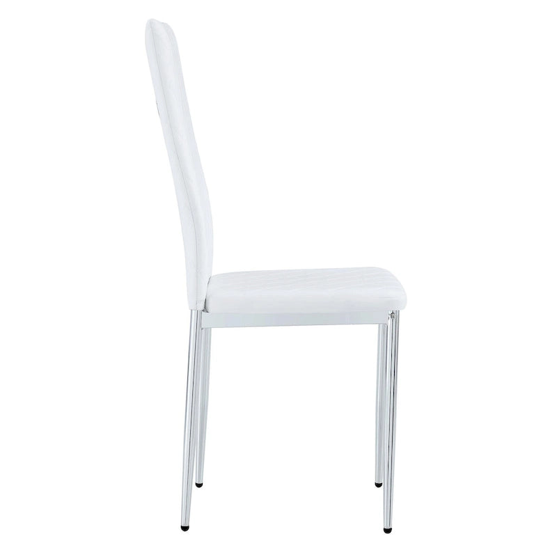 Modern White Dining Chair with Diamond-Detail Backrest