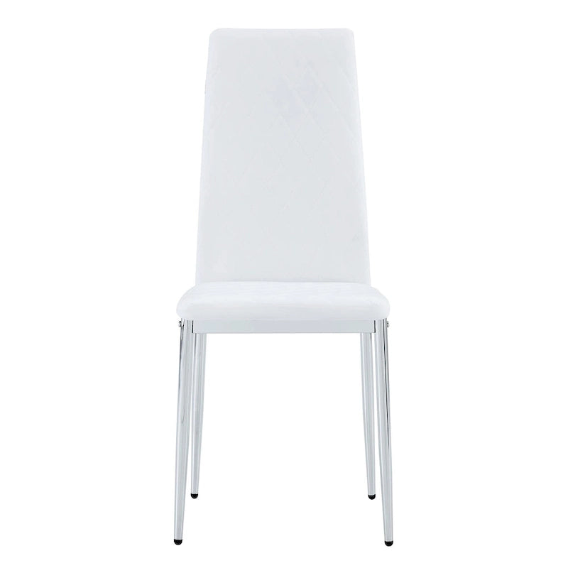 Modern White Dining Chair with Diamond-Detail Backrest