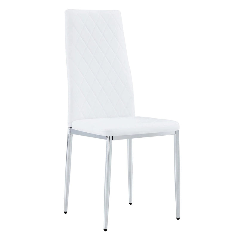 Modern White Dining Chair with Diamond-Detail Backrest