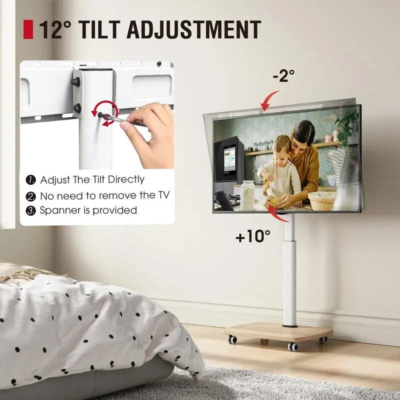 Pojízdný TV stolek s kolečky pro televizory 32-65 palců, výškově nastavitelný mobilní vozík na TV