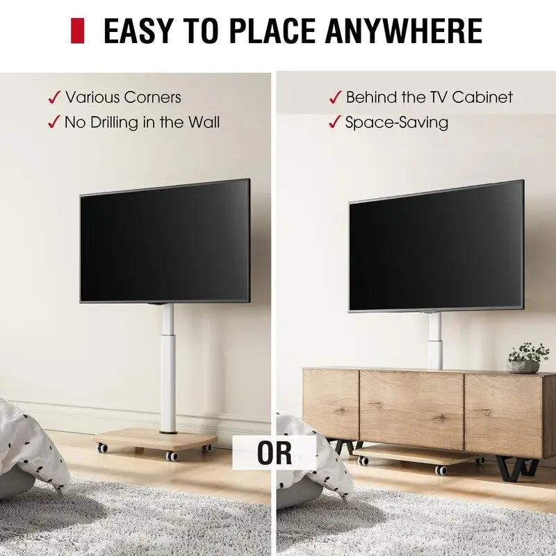 Pojízdný TV stolek s kolečky pro televizory 32-65 palců, výškově nastavitelný mobilní vozík na TV