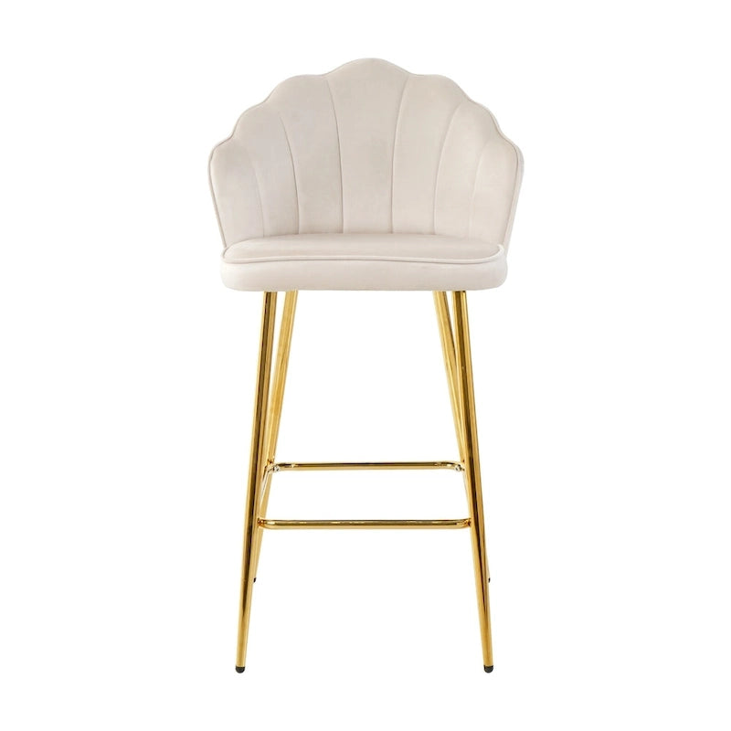 Sametová barová stolička, židle s kovovými nohami ve výšce kuchyňské linky, čalouněná židle ke kuchyňskému ostrovu s opěrkou pro nohy