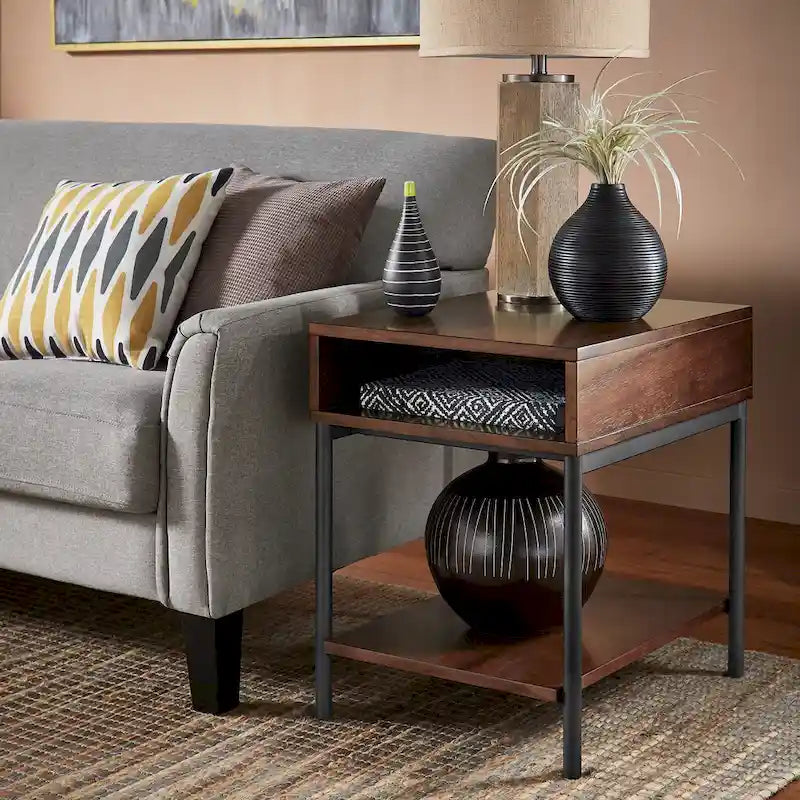 Mesa de centro bicolor elevatória com prateleira aberta