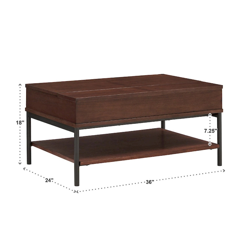 Mesa de centro bicolor elevatória com prateleira aberta