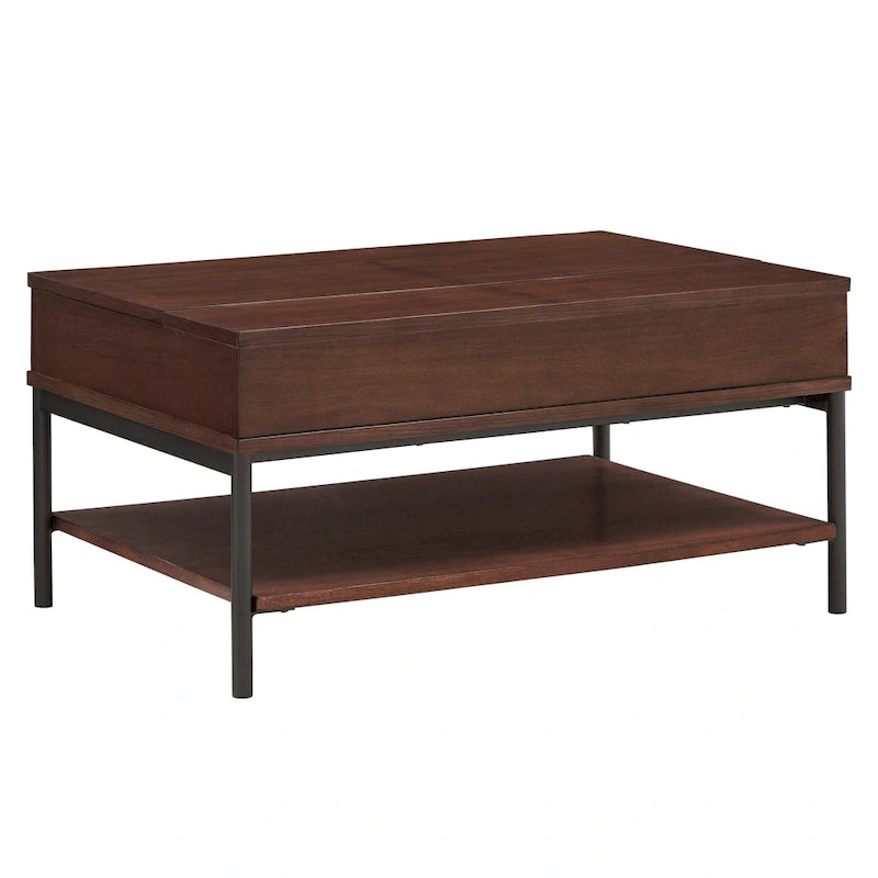 Mesa de centro bicolor elevatória com prateleira aberta