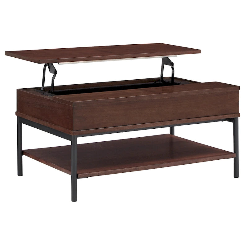 Mesa de centro bicolor elevatória com prateleira aberta