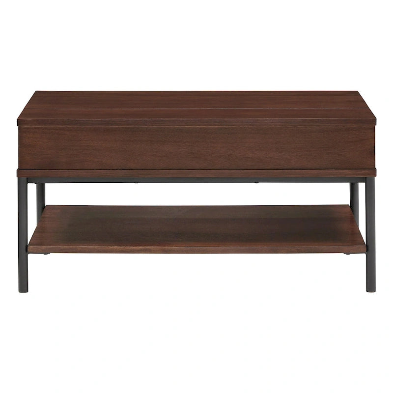 Mesa de centro bicolor elevatória com prateleira aberta