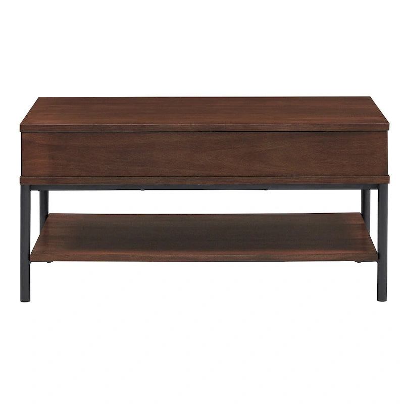 Mesa de centro bicolor elevatória com prateleira aberta