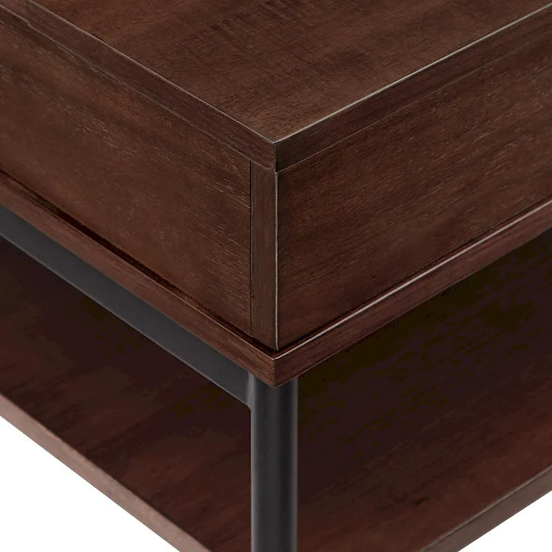 Mesa de centro bicolor elevatória com prateleira aberta