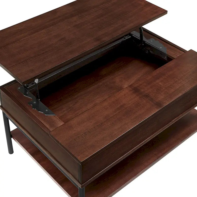 Mesa de centro bicolor elevatória com prateleira aberta