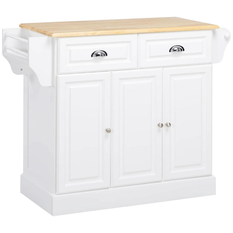 Rolling Kitchen Island Cart with Rubberwood Top, Drawers and Cabinets