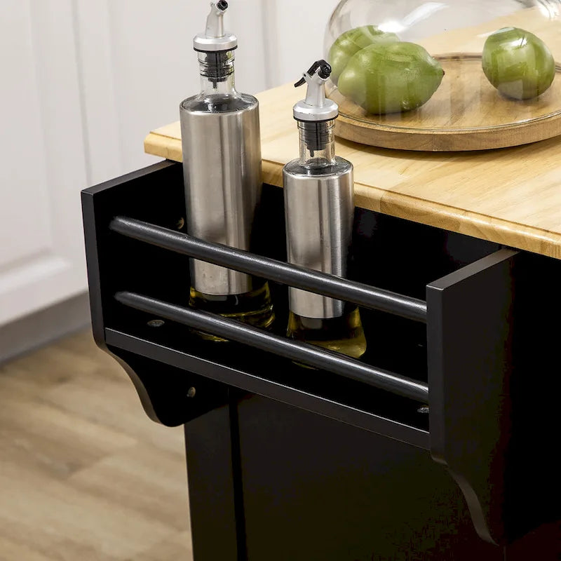 Rolling Kitchen Island Cart with Rubberwood Top, Drawers and Cabinets