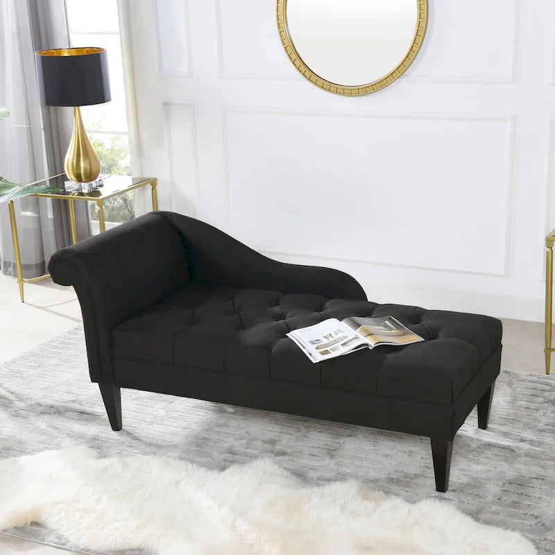 64-Inch chaise longue uit het midden van de eeuw met gecapitonneerde rugleuning en gerolde armleuningen