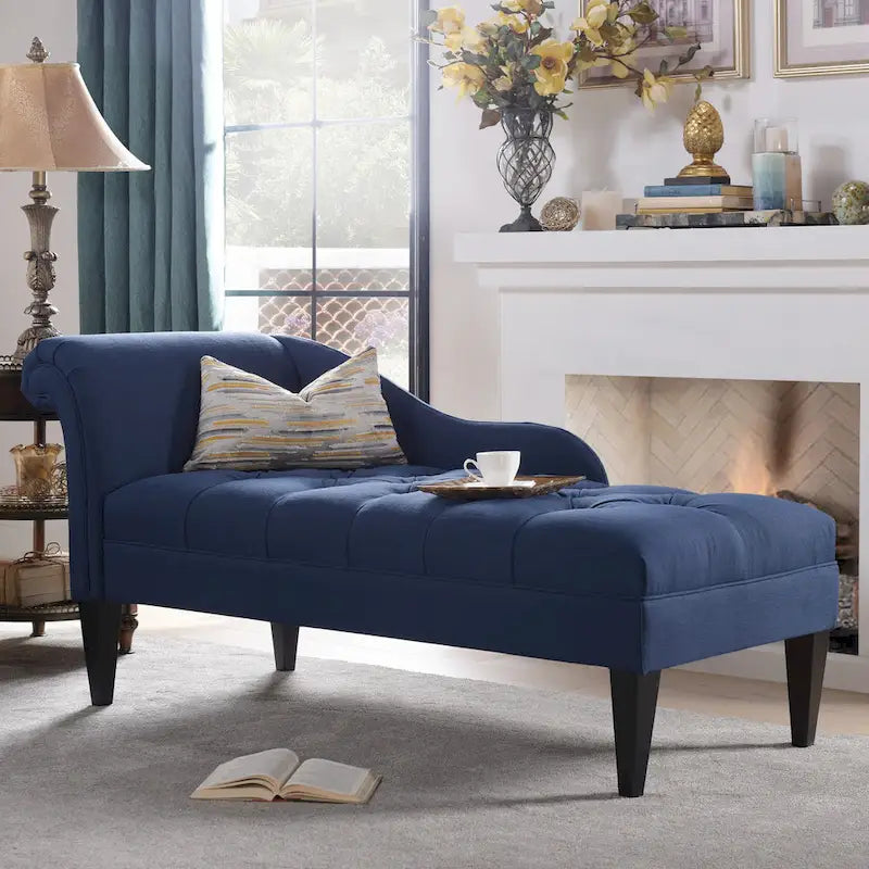 64-Inch-Chaiselongue im Mid-Century-Stil mit Knopfheftung und gerollten Armlehnen