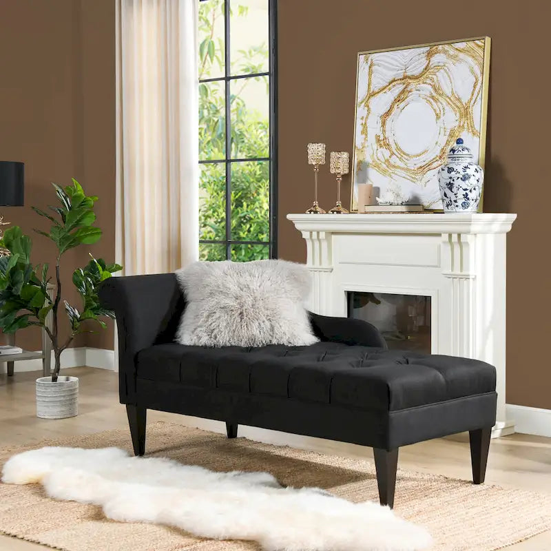 64-Inch-Chaiselongue im Mid-Century-Stil mit Knopfheftung und gerollten Armlehnen