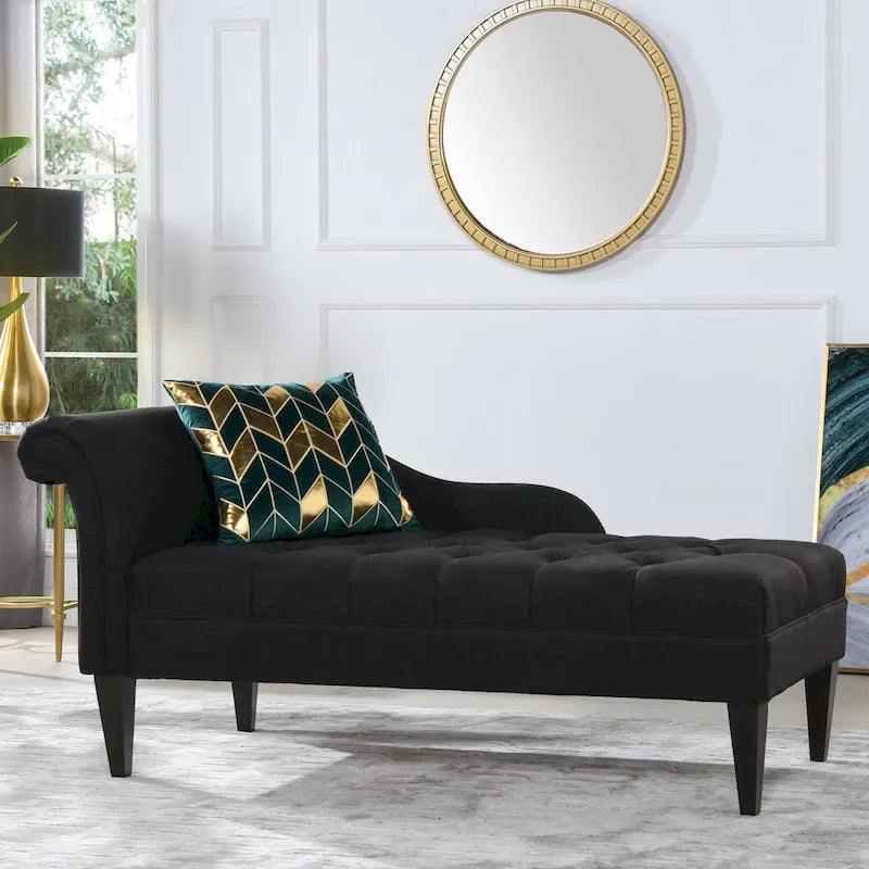 64-Inch-Chaiselongue im Mid-Century-Stil mit Knopfheftung und gerollten Armlehnen