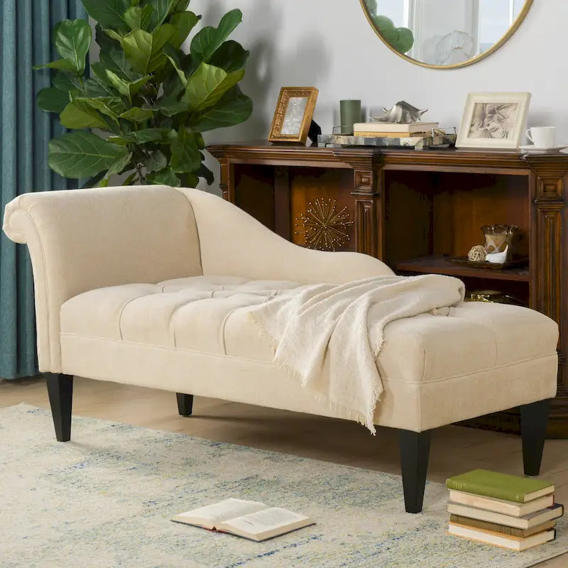 64-Inch-Chaiselongue im Mid-Century-Stil mit Knopfheftung und gerollten Armlehnen