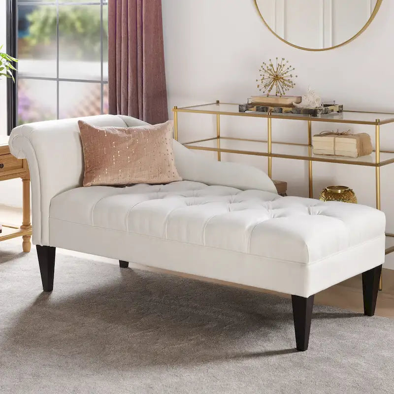 64-Inch-Chaiselongue im Mid-Century-Stil mit Knopfheftung und gerollten Armlehnen