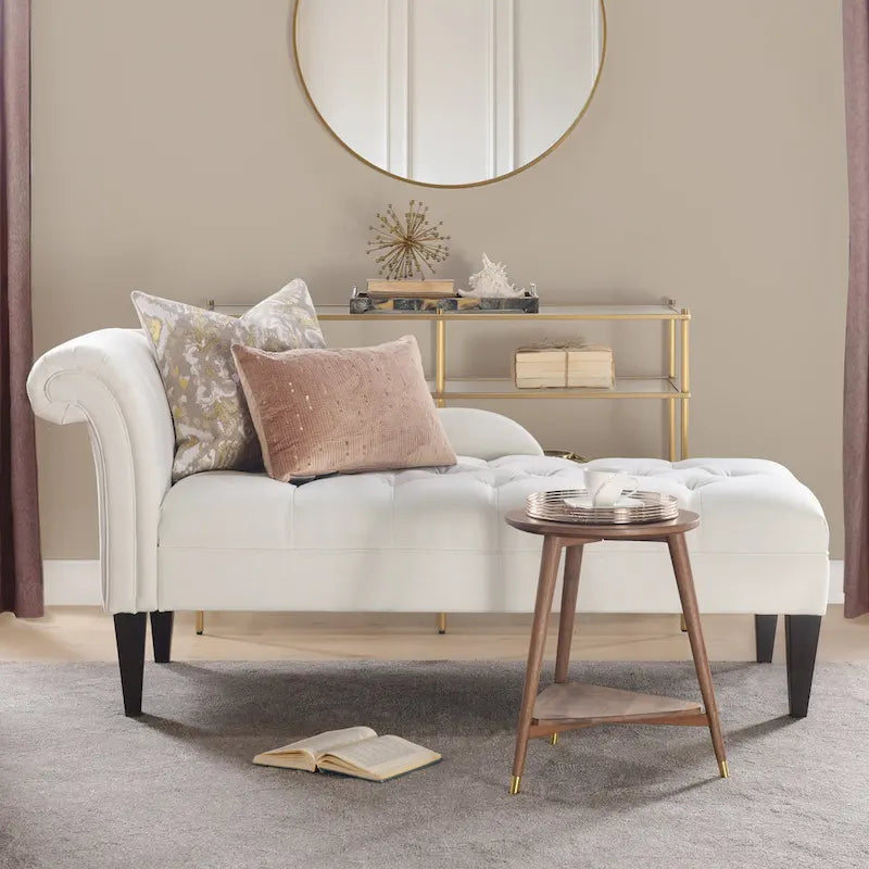 64-Inch-Chaiselongue im Mid-Century-Stil mit Knopfheftung und gerollten Armlehnen