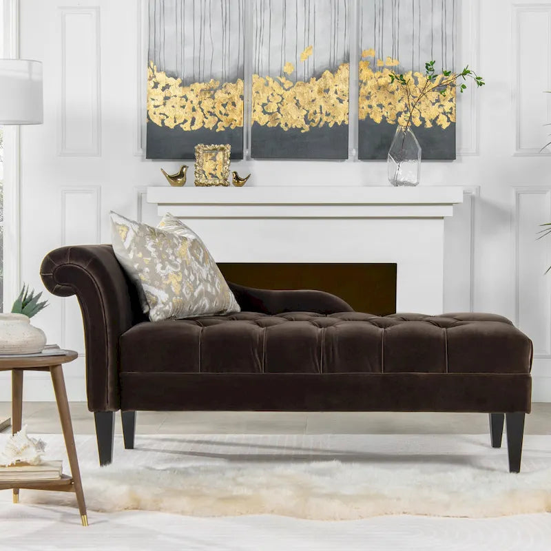 64-Inch-Chaiselongue im Mid-Century-Stil mit Knopfheftung und gerollten Armlehnen