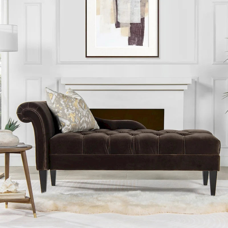 64-Inch-Chaiselongue im Mid-Century-Stil mit Knopfheftung und gerollten Armlehnen
