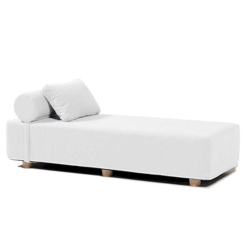 Bouclé-Chaiselongue mit Füßen aus Ahornholz