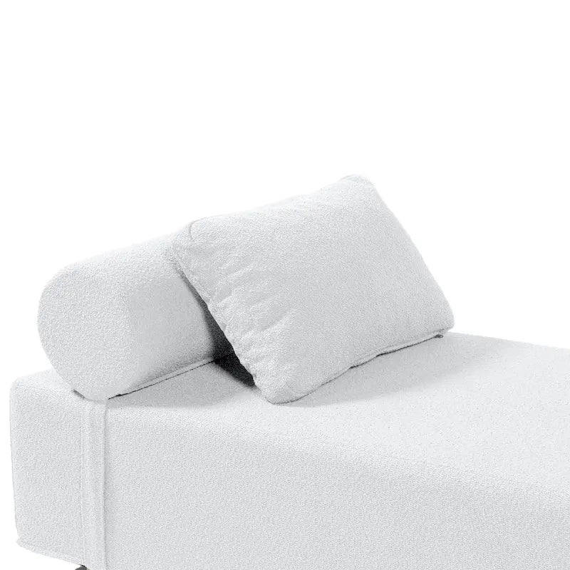 Bouclé-Chaiselongue mit Füßen aus Ahornholz