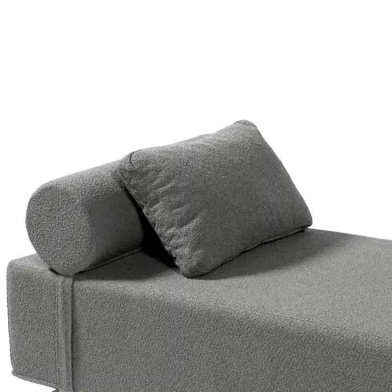 Bouclé-Chaiselongue mit Füßen aus Ahornholz