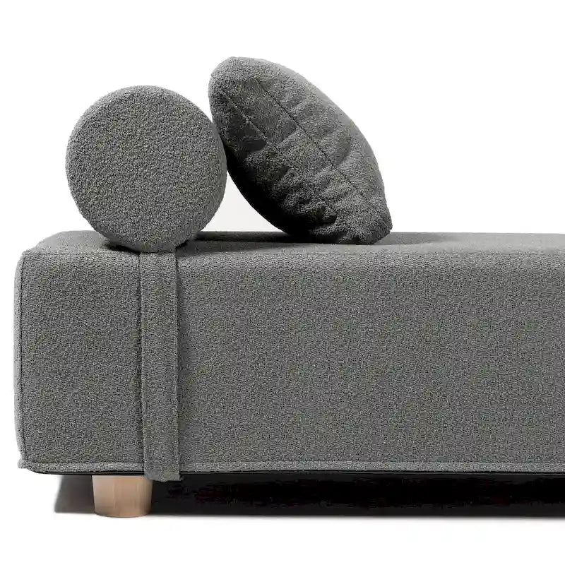 Bouclé-Chaiselongue mit Füßen aus Ahornholz