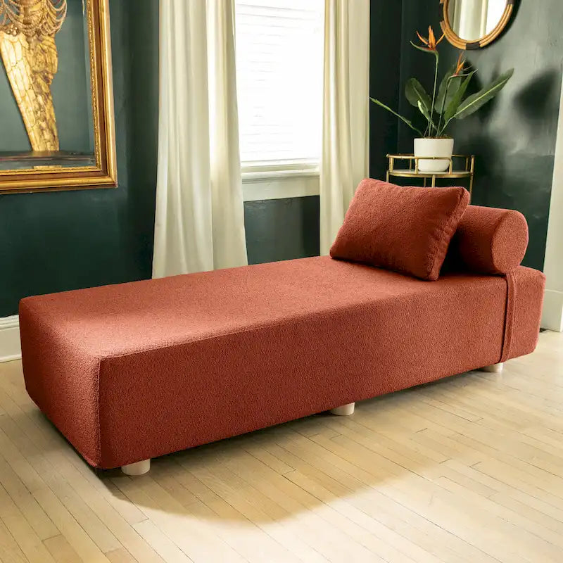 Bouclé-Chaiselongue mit Füßen aus Ahornholz
