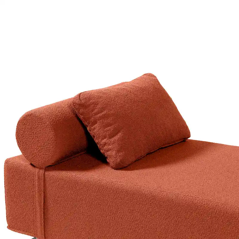Bouclé-Chaiselongue mit Füßen aus Ahornholz