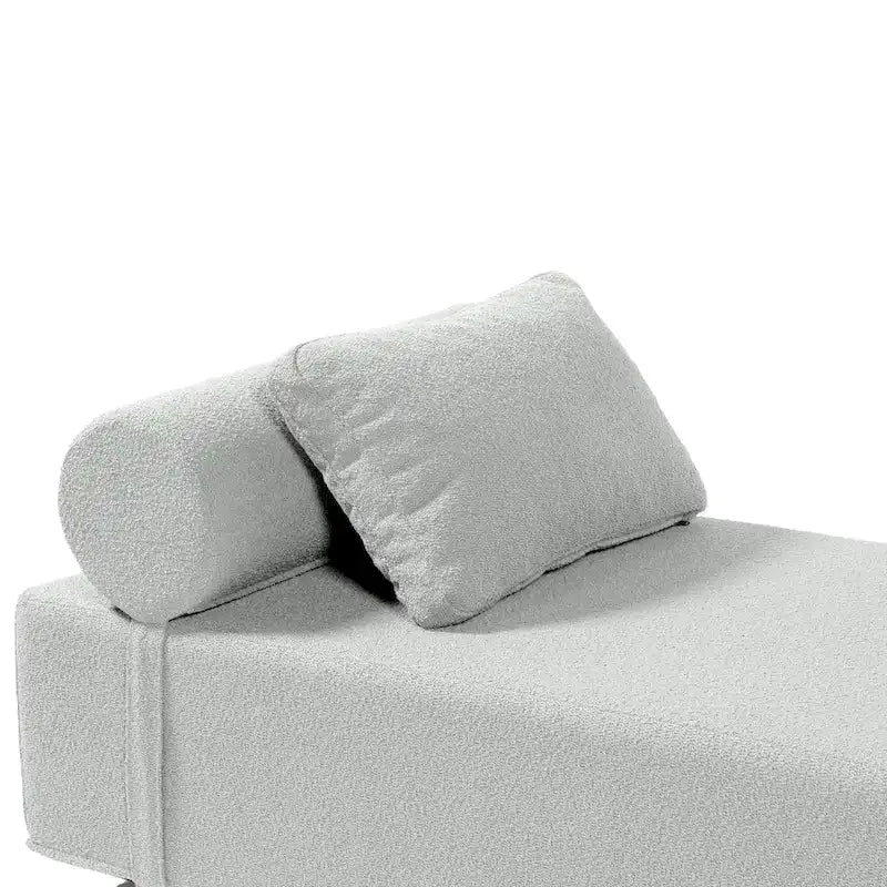 Bouclé-Chaiselongue mit Füßen aus Ahornholz