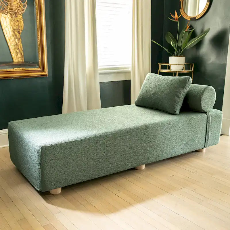 Bouclé-Chaiselongue mit Füßen aus Ahornholz