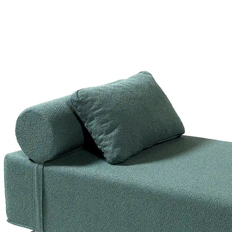 Bouclé-Chaiselongue mit Füßen aus Ahornholz