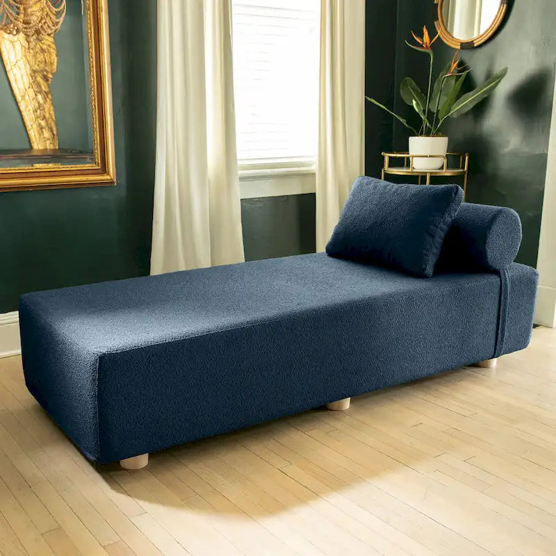 Bouclé-Chaiselongue mit Füßen aus Ahornholz