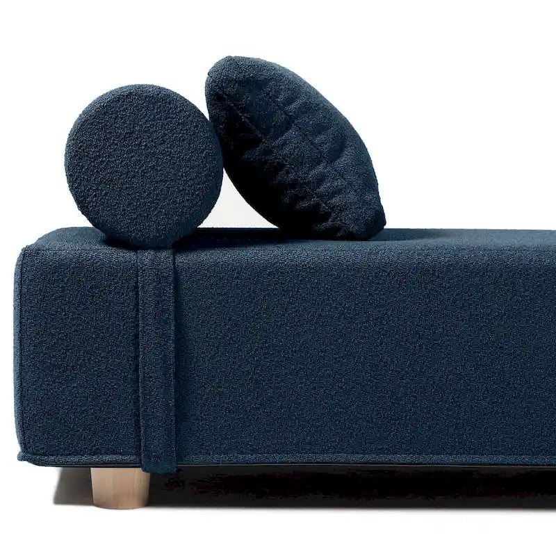 Bouclé-Chaiselongue mit Füßen aus Ahornholz