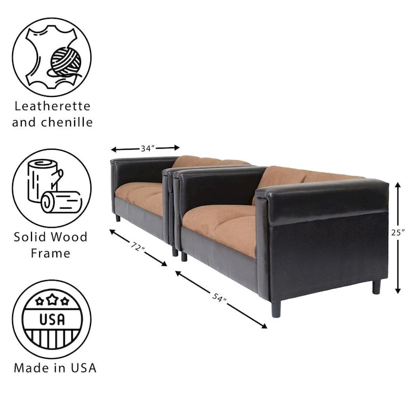 Modernes Sofa im Mid-Century-Stil aus Kunstleder mit massivem Holzrahmen, gepolstert