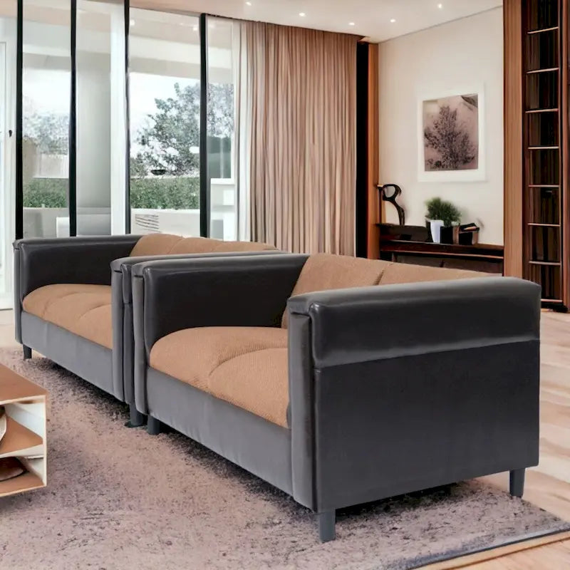 Modernes Sofa im Mid-Century-Stil aus Kunstleder mit massivem Holzrahmen, gepolstert