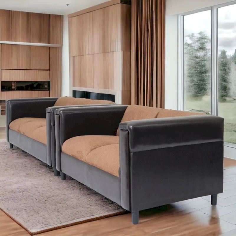 Modernes Sofa im Mid-Century-Stil aus Kunstleder mit massivem Holzrahmen, gepolstert