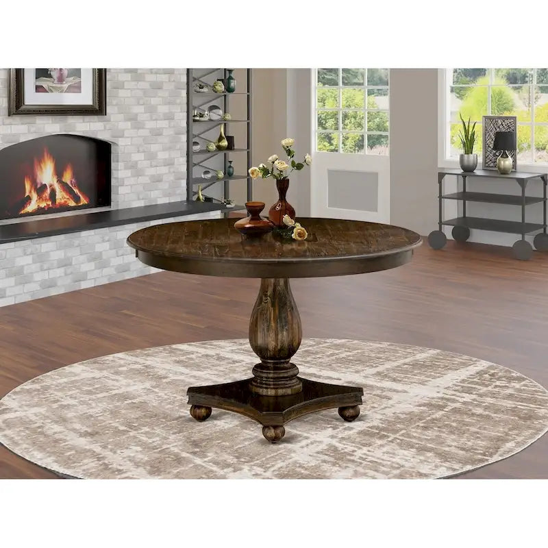 48-Inch Round Rubberwood Dining Table with Pedestal Base