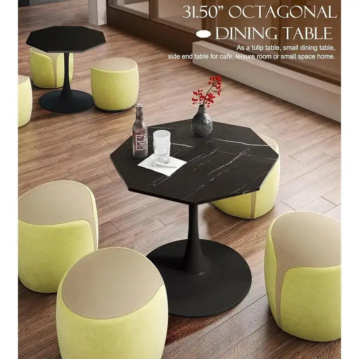 31.5-Inch Octagonal Dining Table with MDF Top and Metal Pedestal Base