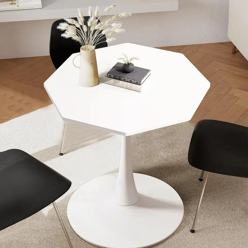 Grondin Modern Minimalism Style 31.5 Octagonal Dining Table with MDF Top and Pedestal Metal Base, Tulip Small Bar Table