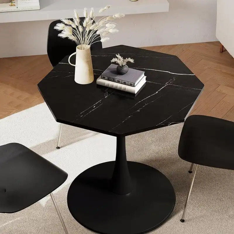 31.5-Inch Octagonal Dining Table with MDF Top and Metal Pedestal Base