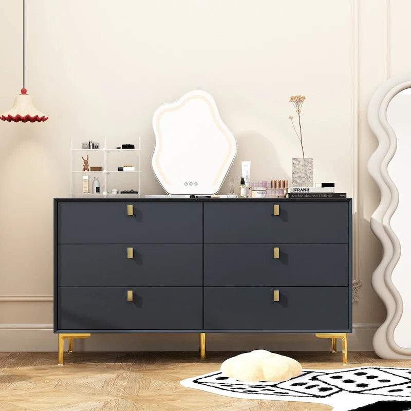 Commode en bois à 6 tiroirs avec rangement pour chambre